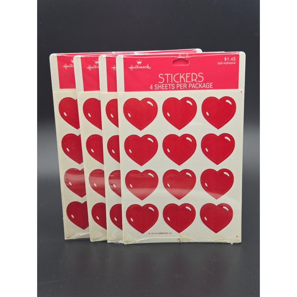 Vintage 1986 Hallmark Red Heart Stickers 4 Packs 16 Sheets Total 145VSS2574 NEW